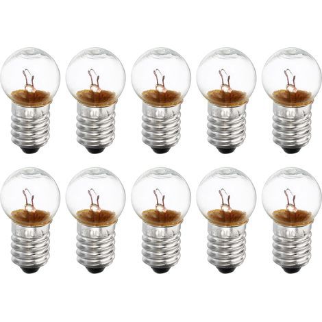 10 E10 Miniaturglühbirnen, 4,8 V Gleichstrom, warmgelbes Licht, Glas und Metall, für Taschenlampen und Instrumente, mit Schachtel (1/5)
