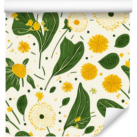 Papier peint Pissenlit Crème, Blanc et Citron Vert 50x1000 cm (1/5)