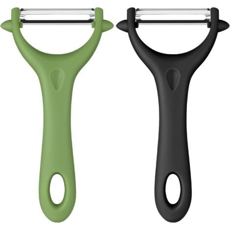 Épluche-pommes de terre universel, épluche-pommes de terre manuel en acier inoxydable, manche ergonomique, couteau de cuisine pour éplucher les légumes et les fruits (noir + vert)
