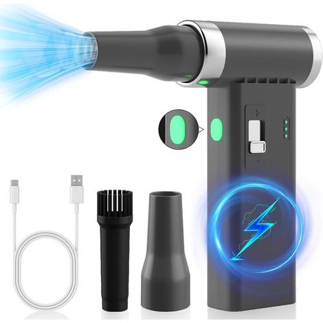Soplador de aire comprimido，soplador de aire eléctrico inalámbrico recargable para limpieza de teclados，PC y dispositivos eléctricos，gris (1/5)