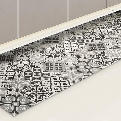1 Tapis De Sol Antidérapant Vinyle 2,5mm Gris Tuiles Résistant Eau Feu Pour Cuisine Salle De Bain (1/5)