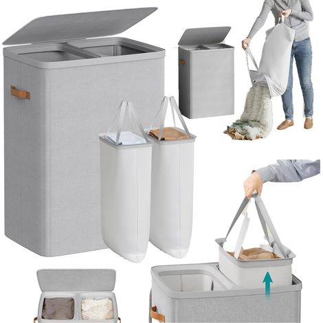 Cesto portabiancheria da bagno con scomparti e coperchio, 170 litri (1/5)