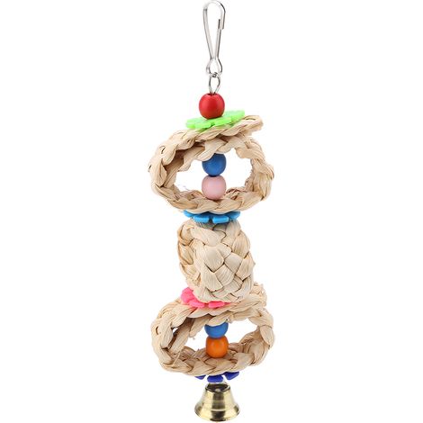 Jouet pour oiseau de compagnie perroquet à mâcher interactif, balle ronde en bois à motifs, jouet à suspendre pour cage (1/5)