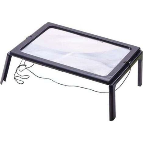Loupe de lecture avec 4 lumières LED, grossissement 3x Éclairage Loupe rectangulaire A4 avec lampe loupe sur pied (1/4)