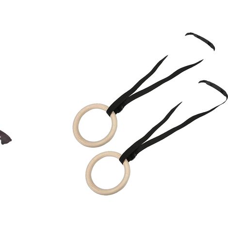 Anneaux de gymnastique, matériau en bois, sangles réglables jusqu'à 4,5 m, diamètre de 28 mm, capacité de poids de 150 kg, adaptés pour les tractions et l'entraînement d'équilibre (1/5)