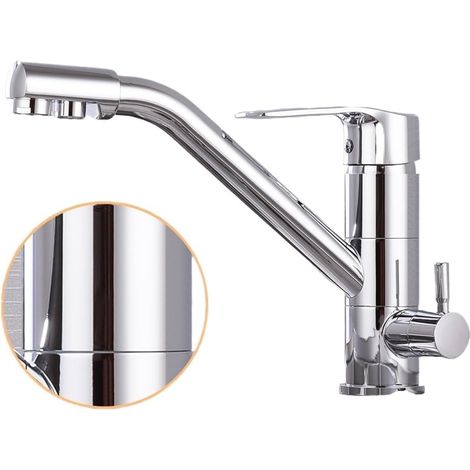 Robinet de cuisine Robinet de cuisine avec filtre à eau, robinet de boisson pivotant, purificateur à double bec, robinets de cuisine, mitigeur d'évier chaud et froid(Chrome) (1/5)