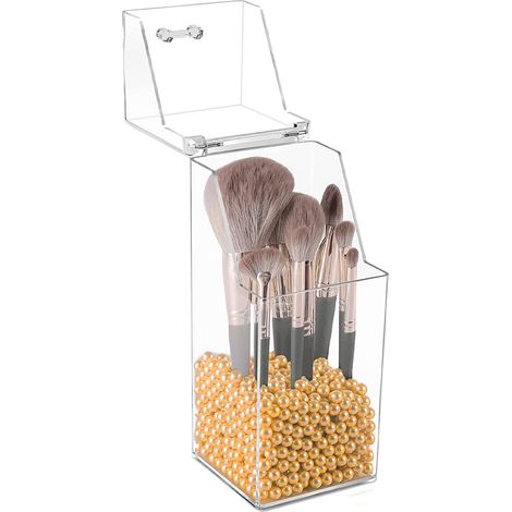 1 Porte-pinceaux avec couvercle, organisateur anti-poussière, rangement cosmétique pour coiffeuse et salle de bain (1/5)