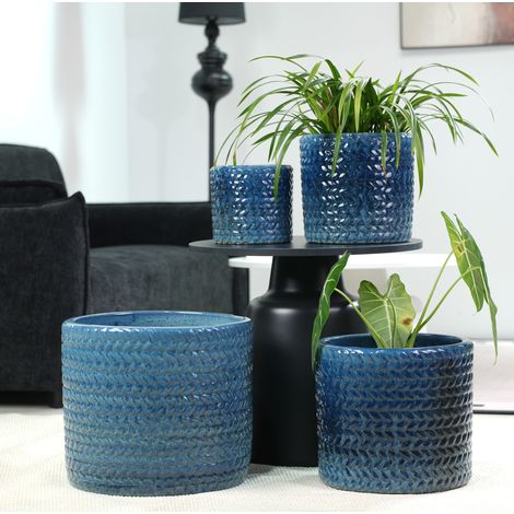 Pot de fleurs en céramique Ø24,5 cm bleu foncé, avec trou de drainage, déco intérieure FloraGrace (1/5)
