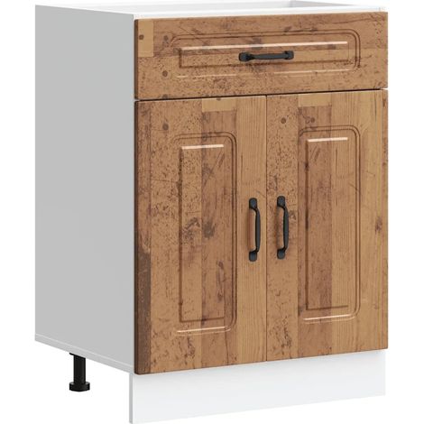 Armoire de cuisine contemporaine avec portes pratiques 60 x 46 x 81,5 cm en bois d'ingénierie vieux bois (1/5)