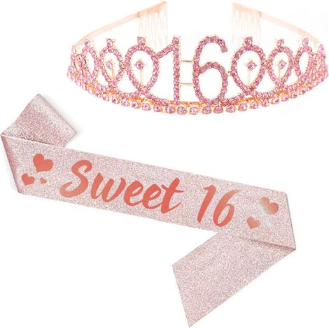 Ensemble couronne et bandoulière pour fête d'anniversaire (10, 13, 18, 21, 30, 40, 50, 60, 70, 80 ans) (1/5)