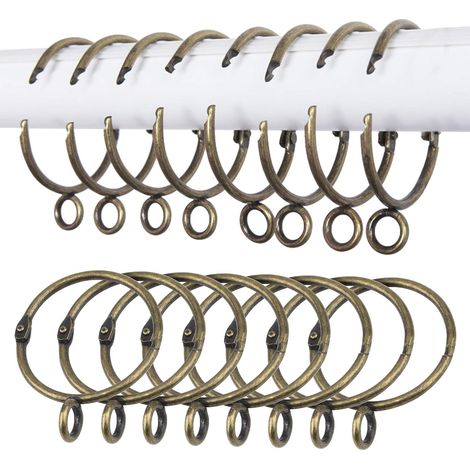 Lot de 16 anneaux de rideau de douche en métal antirouille avec œillets de 3,8 cm de diamètre intérieur vintage (laiton antique) (1/5)