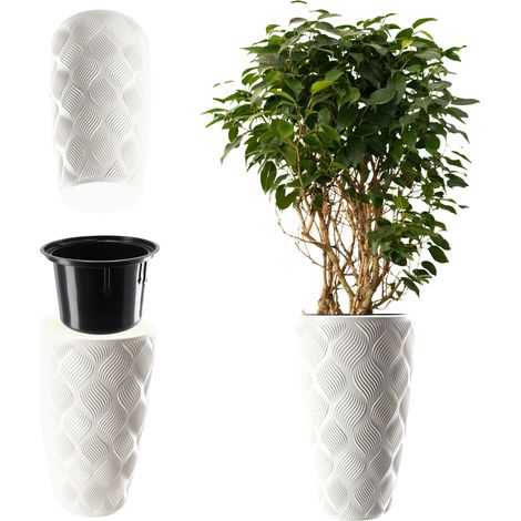 Maceta de jardín, blanca, 48,5 cm de diámetro, plástico resistente, inserto extraíble, versátil para uso interior y exterior. (1/5)