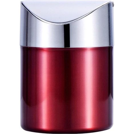 Mini poubelle table inox 2,6 L couvercle basculant rouge bureau voiture (1/4)