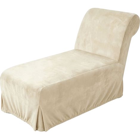 Housse de chaise longue lavable en machine, en velours extensible beige, pour chaises longues d'intérieur sans accoudoirs (1/5)