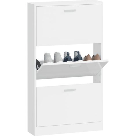 Armoire à chaussures en bois Puerto L59xH108xP17 – 3 portes rabattables-Blanc brillant (1/5)