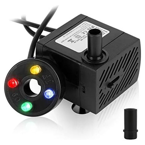 5W Mini Aquarium Water Pump, Submersible Pump for Fish Tank, with 4 Colorful LED Lights, Mini Stone Arts, Max Delivery Height: 0.85m, 350L/H