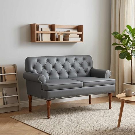 vidaXL Canapé love seat avec capitonnage en boutons Gris Simili cuir (1/5)