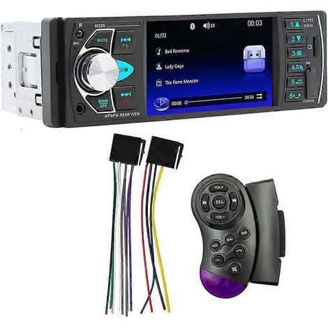 Autoradio MP5 avec écran 4,1 poucescompatible Bluetoothsystème audio 1 DIN avec télécommandeports USB et AUXradio FM et caméra de recul. (1/5)