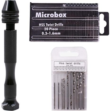 Kit de 31 mini-perceuses manuelles, forets hélicoïdaux, mandrin de précision et 30 forets hélicoïdaux de 0,3 à 3,0 mm pour la création de bijoux et pendentifs en bois, argile, résine et moulage (Dksfj (1/5)