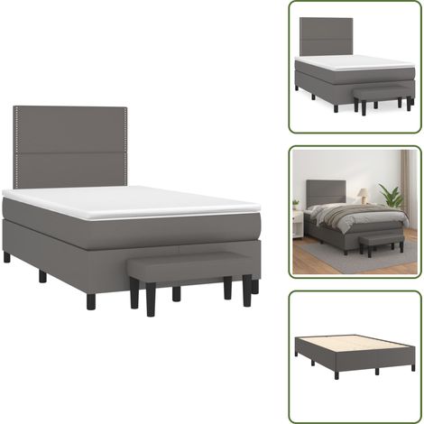 The Living Store Giroletto a Molle con Materasso Grigio 120x190 cm in Similpelle - Materasso a molle insacchettato