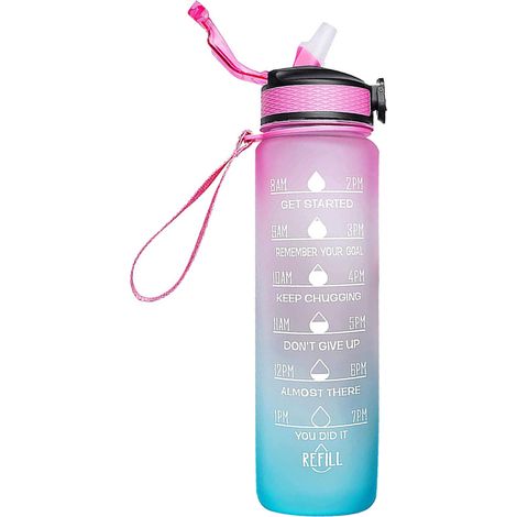 [Sport-Trinkflasche] Motivierende 1000-ml-Trinkflasche aus BPA-freiem PP mit Trageband, Zeitmarkierung, ergonomischem Griff und mehrfarbig (1/5)
