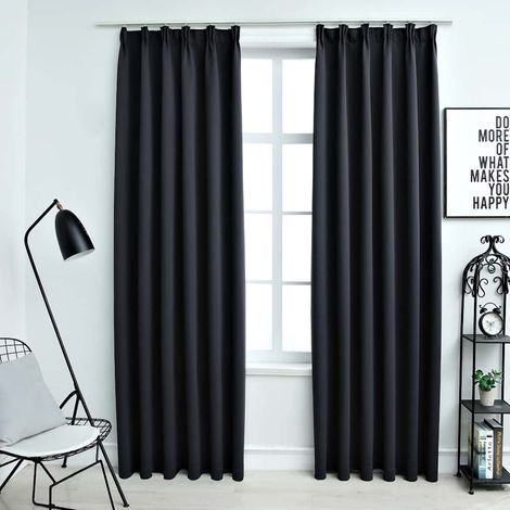 Rideaux occultants avec crochets, 2 pièces, noirs, 140 x 225 cm (1/5)