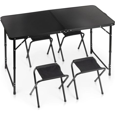 Folding Camping Table Set with Adjustable Height, Black (1/5)