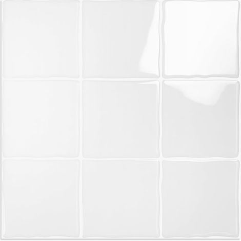 Crédence Adhésive Cuisine Carrelage Mural, Blanc, 10pcs 30.5x30.5cm  Stickers Muraux, Vinyle 3D, Mosaïque Autocollant, Pour Salle de Bain (1/5)