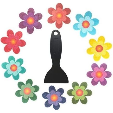 Lot de 10 autocollants antidérapants en forme de fleurs avec grattoir de qualité supérieure - Pour baignoire et douche (1/5)