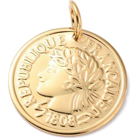 2 pendentifs en acier inoxydable doré 304, forme ronde plate 20x1mm, avec anneaux de jonction 7x1mm et trou circulaire de 1,5mm, style vintage, parfaits pour le bricolage et les accessoires. (1/3)