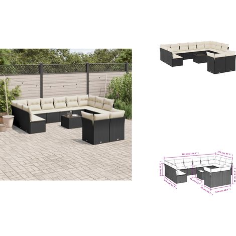 13-tlg. Garten-Sofagarnitur mit Kissen Schwarz Poly Rattan - Gartenmöbel - Esstischgarnituren - Outdoor Möbel - Lounge Set - Rattan Sofa
