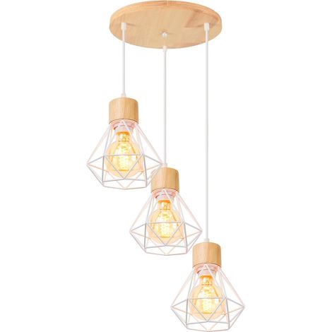 Suspension Industrielle - 1 Luminaire - Métal et Bois - Design Rétro Diamant - Salon Cuisine Chambre - Ø16cm Base 25cm (1/5)