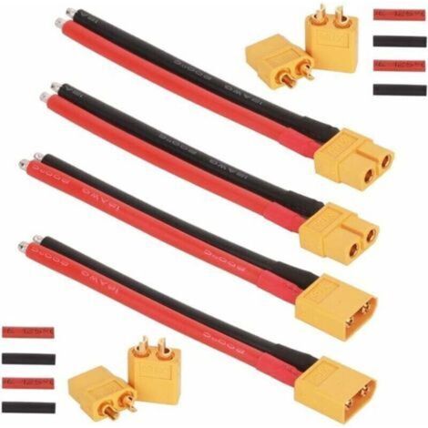 2 Paires XT60 Connecteur Femelle male avec Fil de Silicium de 100 mm 12AWG, 2 Paires XT60 Bullet Connectors Plugs avec Thermorétractable pour RC Lipo Autre batterie Jouet (1/5)