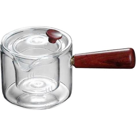 500 ml Teekanne aus Klarglas, für alle Herdarten geeignet, mit Deckel und losem Tee. (1/5)