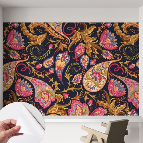 Selbstklebend Tapete - abwaschbar - Arbeitszimmer - Esszimmer- Top Qualität Buntes Paisley 152x104 cm