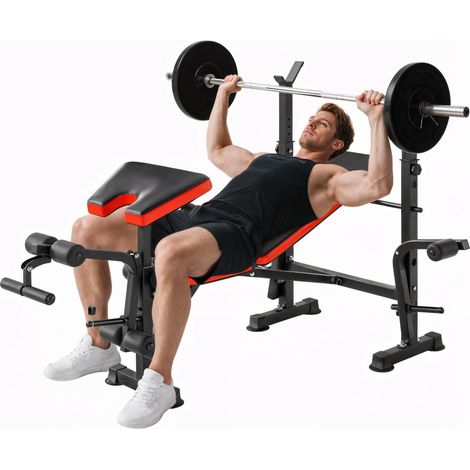 Banco de musculación completo salón 175 x 139 x 127 cm respaldo ajustable asiento acolchado estilo moderno de acero negro 210006759 (1/5)