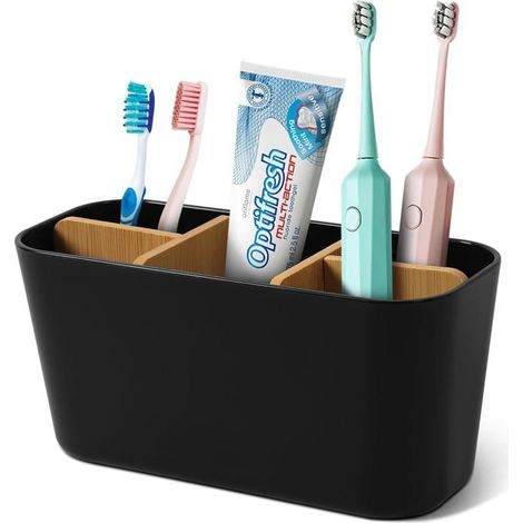 Porte Brosse À Dents,Support Pour Brosse À Dents Electrique Avec 5 Compartiments Amovible En Bois,Rangement Brosses A Dent S[CA213] (1/5)