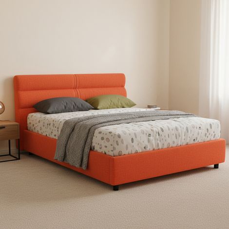 Letto Piazza e Mezza Brinzio, Materasso Incluso, Sfoderabile Made in Italy, Contenitore, Arancione (1/5)