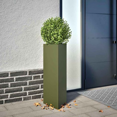 Jardinière Triangulaire en Acier pour Jardin et Balcon Vert Olive 30x26x75 cm - PANGIVO (1/5)