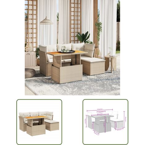 The Living Store 6-tlg. Garten-Sofagarnitur mit Kissen Beige Poly Rattan - Gartenmöbel - Sofagarnitur - Rattan Möbel - Outdoor Möbel - Lounge Set (1/3)