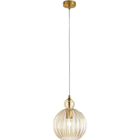 Suspension En Verre Couleur Cognac, Design Moderne Avec Structure En Laiton Bruni, Douille E27, Diamètre 25 Cm, H 182 Cm - Marque Perenz Design (1/2)