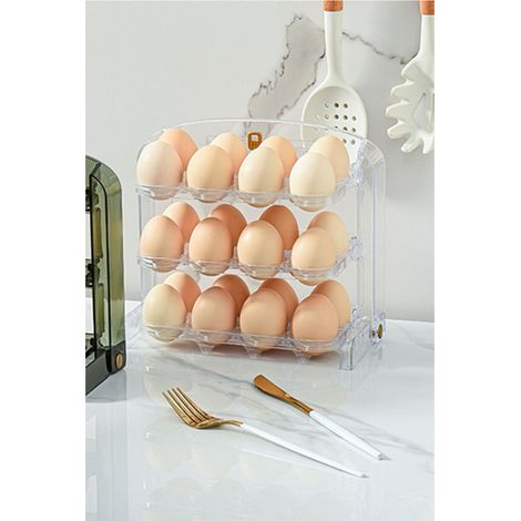 Boîte à œufs pliable, simple, à 3 compartiments, en plastique transparent blanc, idéale pour la cuisine. (1/5)