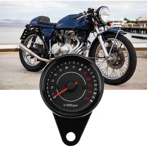 Compteur de vitesse et tachymètre moto avec rétroéclairage, boîtier aluminium noir, cadran noir, pièce de rechange (1/3)