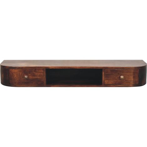 Console murale Lunar 2 tiroirs en châtaignier massif, 2 tiroirs, 1 fente ouverte, Brun (1/5)