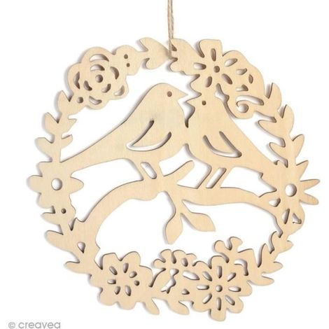 Suspension en bois - Hirondelles - 22 x 22 cm - À décorer - Beige