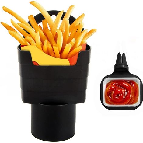 Porte-Gobelet à Frites, Porte-Sauce en Voiture, Accessoire Intérieur de Voiture, Noir (1/5)