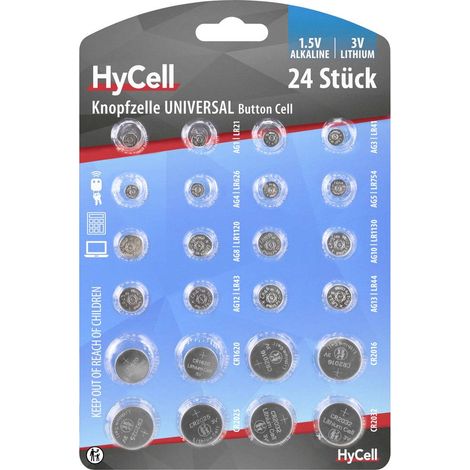 HyCell Kit batterie a bottone A seconda 2x AG 1, AG 3, AG 4, AG 5, AG 8, AG 10, AG 12, AG 13, nonché ogni 2 x CR 1620,