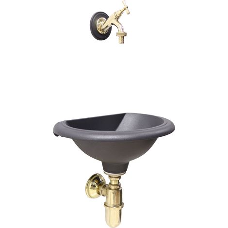 Fontana a muro Olbia per casa giardino balcone con rubinetto e sifone con piletta in ottone finitura a scelta : lucido (1/4)