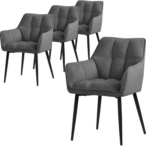 ML-Design Esszimmerstühle 4er Set aus Frotteestoff, Dunkelgrau, Küchenstuhl dickem gepolsterter Sitz & Metallbeinen, Wohnzimmerstuhl mit Rücken- und Armlehnen, Polsterstuhl, Ergonomischer Loungesessel