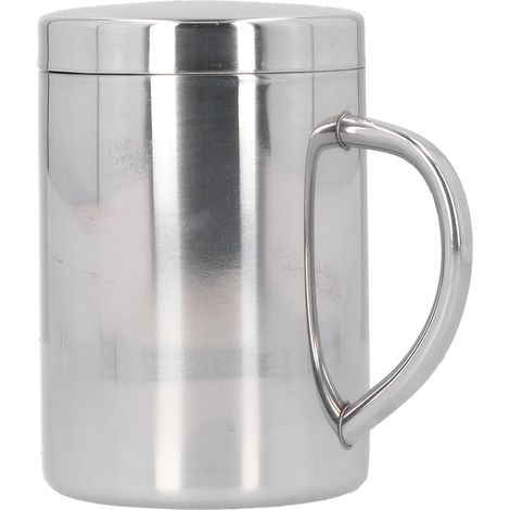 Tasse à café isotherme en acier inox double paroi avec anse et couvercle anti-échaudure pour enfants (1/5)
